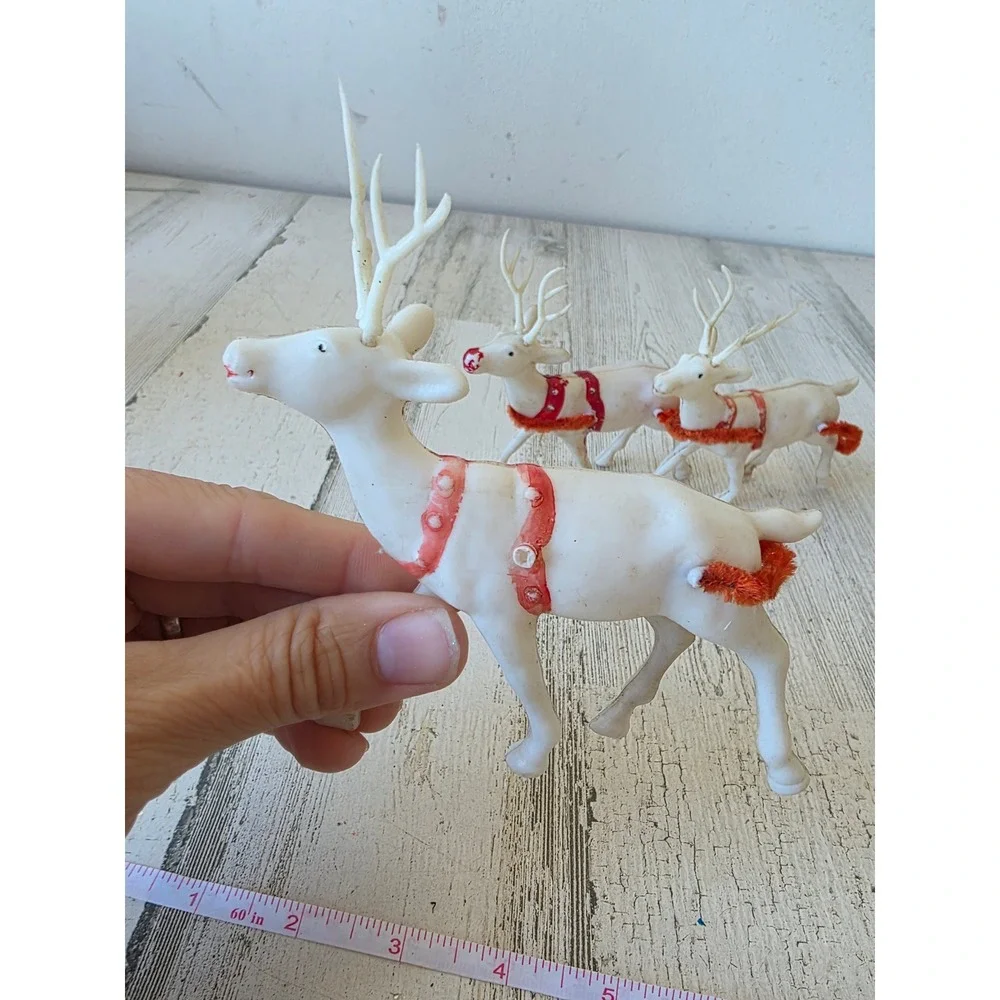 Vintage plastic reindeer Xmas statue figurine decor deer slay